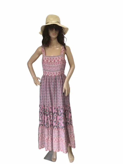 NWT Knox Rose Dress Womens Pink Maxi Floral Tiered Smocked Festival Boho Medium