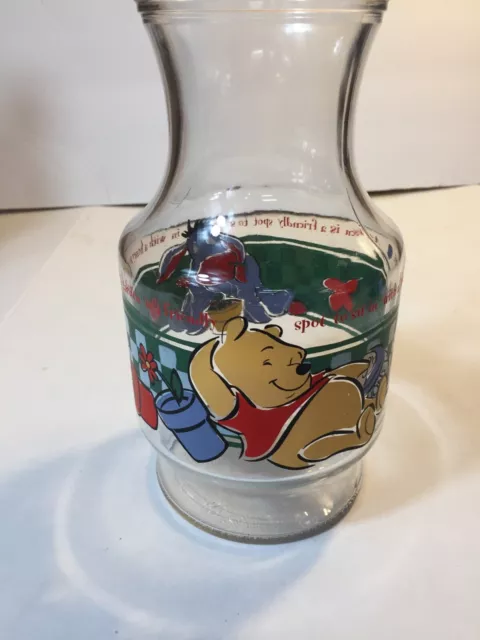 Disney Winnie The Pooh & Eeyore Anchor Hocking Juice/Tea Carafe 9" Glass Pitcher