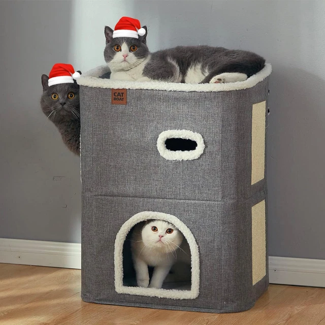 CATBOAT 2-Storey Cat House for Indoor Cats Bed, Covered Cat Beds & Furniture wit