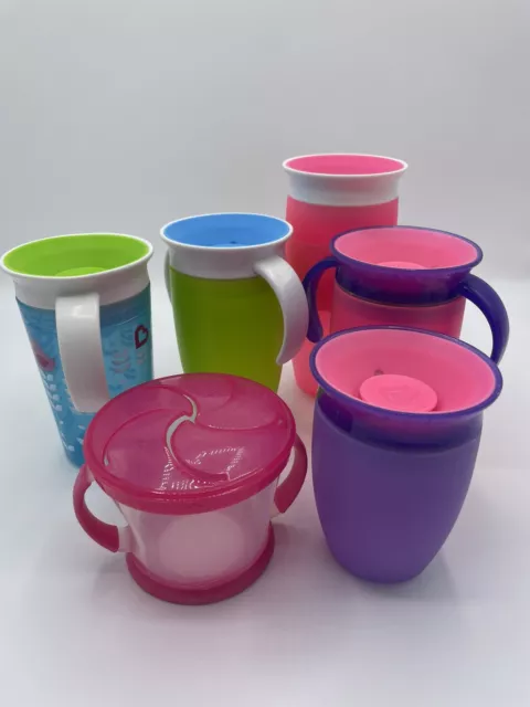 Munchkin Miracle 360 TAZAS SIPPY + Copa Snack Colores Brillantes Lote 6 ~ 7-14 Onzas Oz