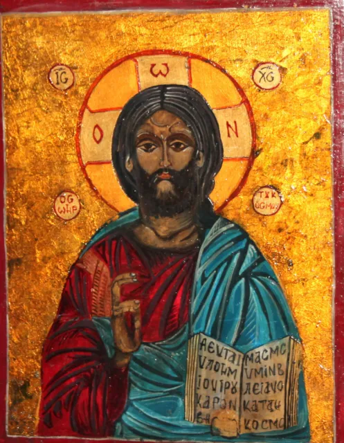 Jesus Christ Pantocrator Hand Painted Tempera Wood Orthodox Icon
