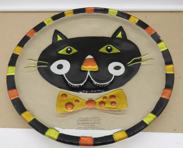 2009 Lori Siebert Halloween Black Cat Face Glass Fusion Plate 11" Diameter
