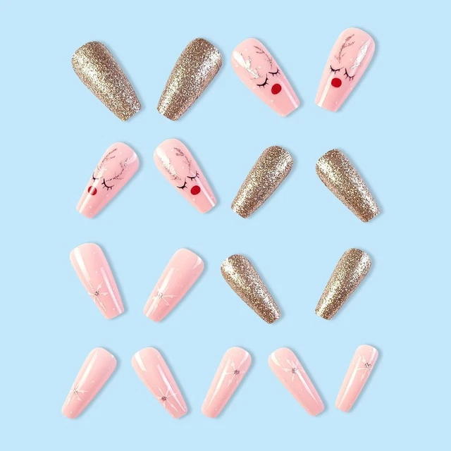 Full Cover Christmas French Fake Nails Square Head Press on Nails  Girl