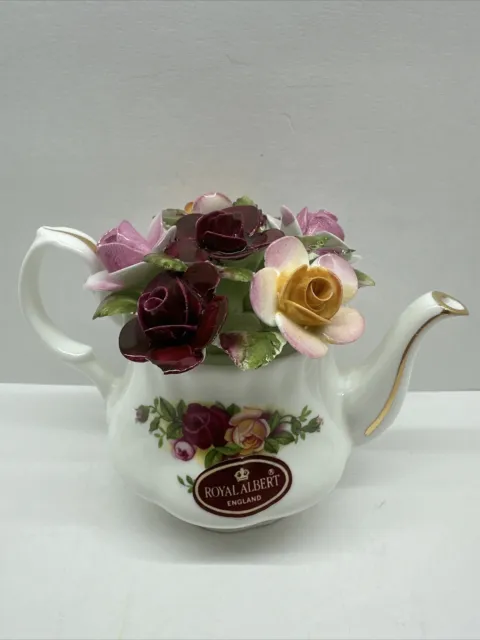 1962 Royal Albert Old Country Roses Teapot Floral Figurine Fine Bone China Rare