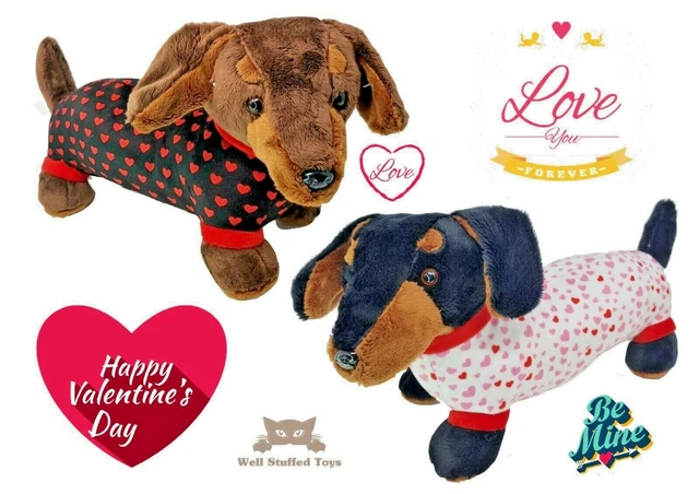 Sausage Dog Plush Soft Toy Dachshund Valentines Birthday Hearts Gift Teddy Love