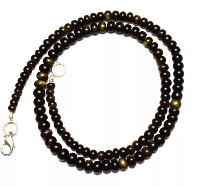 Natural Black Chrysoberyl Cats Eye Smooth 4 to 6MM Rondelle Beads Necklace 17.5"