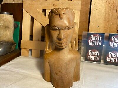 Vintage Hand Carved Wooden Folk Art African Tribal Bust Sculpture