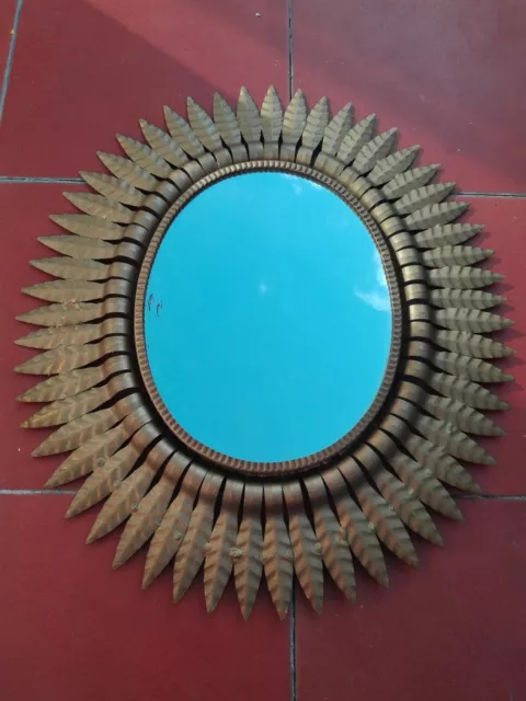 Espejo Sol Ovalado Metal Dorado Vintage Antiguo