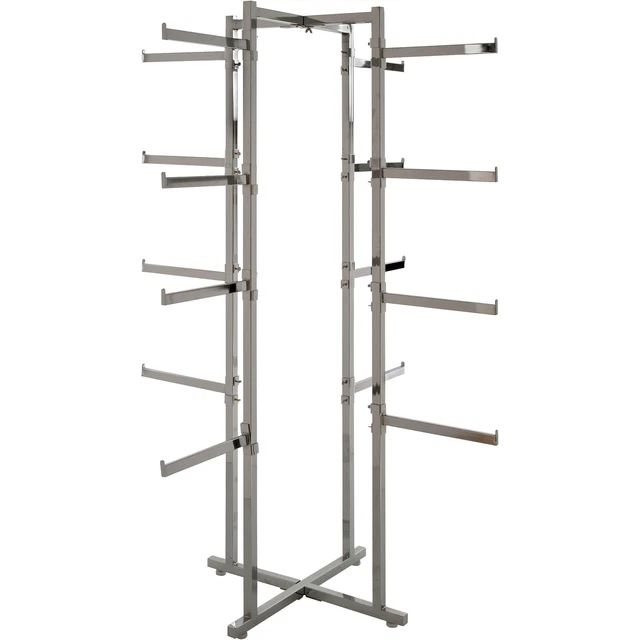 Econoco X-Style Folding Lingerie Tower w/16 Tubular Arms- Chrome 61inH K36