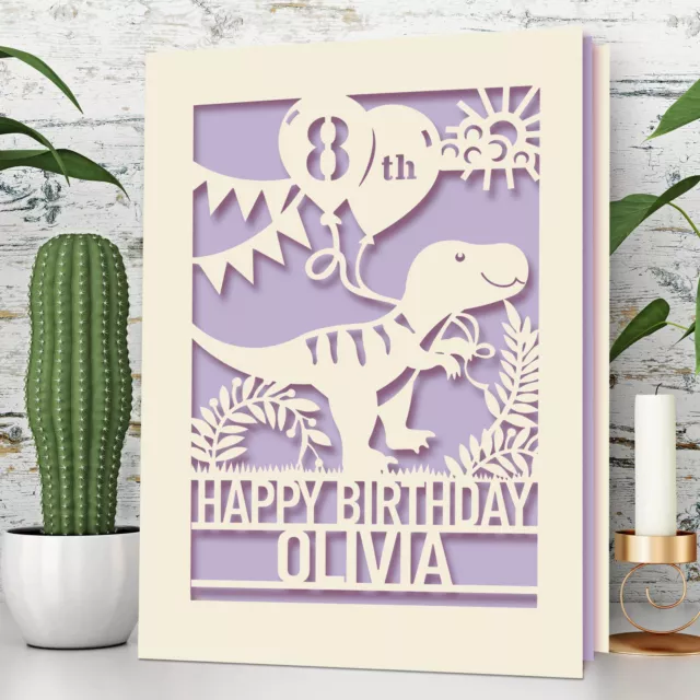 Personalised Dinosaur Birthday Card Happy Birthday Papercut Card for Boys Girls