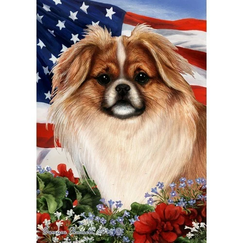 Patriotic (1) House Flag - Red and White Sable Tibetan Spaniel 16476