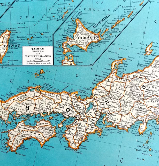 Japan Honshu Taiwan 1935 Southeast Asia Map Pacific Ocean 14 x 11" LGAD99