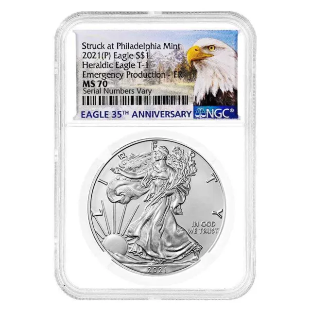 2021 (P) 1 oz Silver Eagle T-1 NGC MS 70 ER (Eagle) Emergency