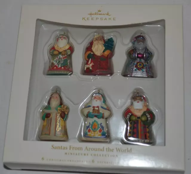 6 pc Hallmark Santa From Around the World Miniature Keepsake Xmas Ornaments 2006