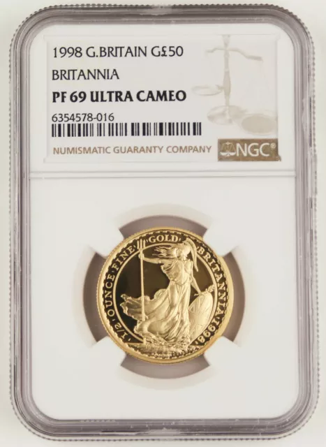 Great Britain UK 1998 BRITANNIA 1/2 Oz Gold £50 Pound Proof Coin NGC PF69 UC