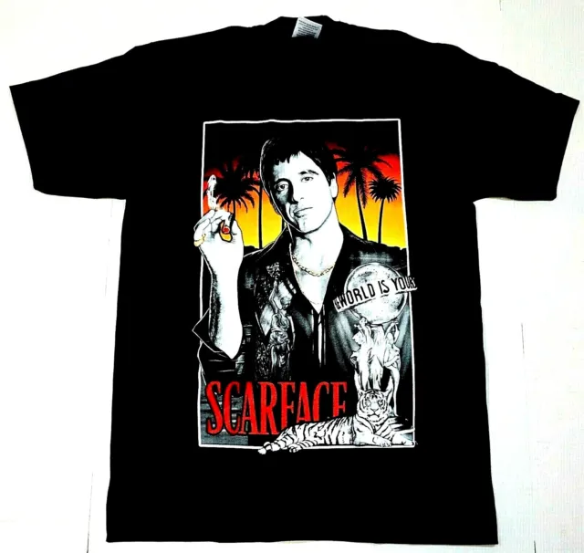 SCARFACE T-shirt Tony Montana Gangster Movie Men's Tee 100%Cotton Black New