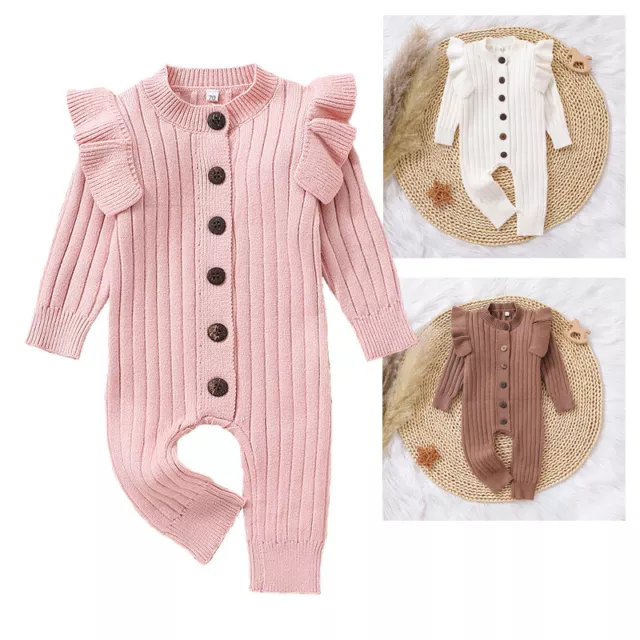 Newborn Baby Girl Clothes Romper Jumpsuit Knitted Solid Bodysuit Outfits Set