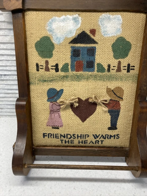 VTG 80s Wood Wall Mount Hanging Bar Hand Towel handmade country UNIQUE folk art 2