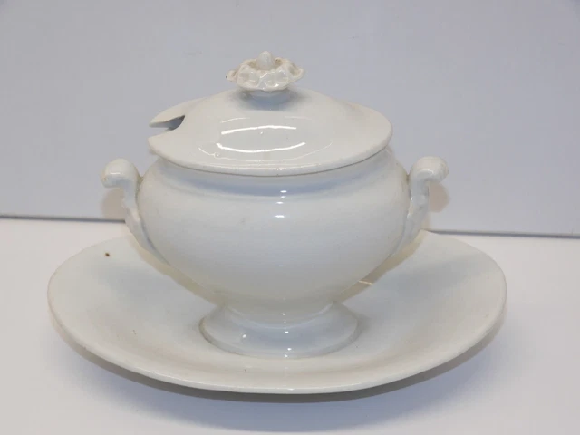 -Ancien Moutardier Ceramique Sarreguemines China Blanc Collection Vitrine  D