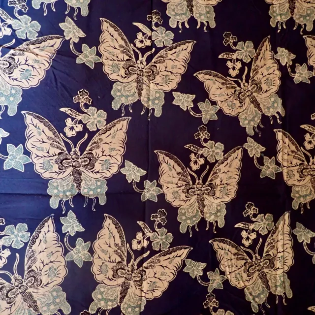 VTG BATIK SARONG MATERIAL JAVANESE. 42" x 88" "KUPU KUPU" BUTTERFLIES FLAWLESS.