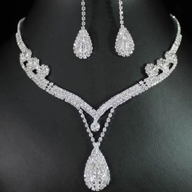 Collana Set Gioielli Strass Strappo Cristallo Strass Goccia Celem Sposa
