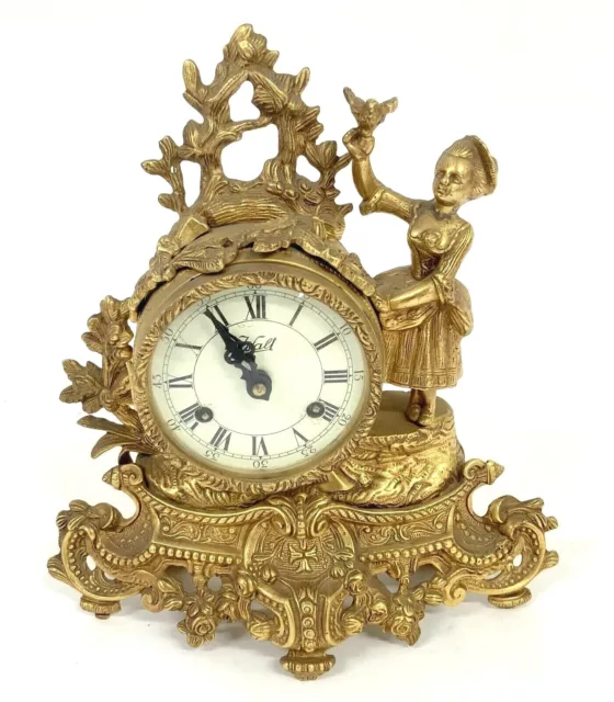 OROLOGIO ANTICO DA CAMINO TAVOLO IN BRONZO e/o OTTONE DORATO WALT SVIZZERA Raro