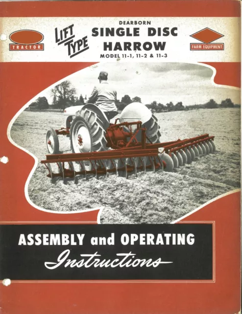 Ford Dearborn Economy Single Disc Harrow 3pt Hitch Owners Manual 8n 2n 9n