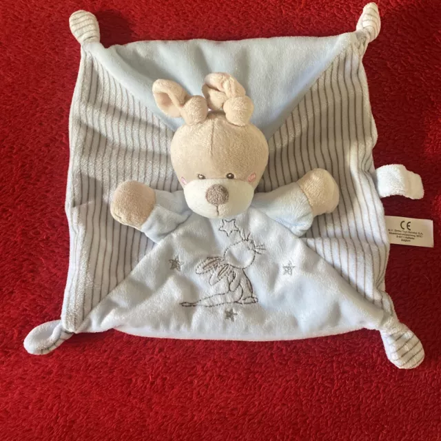 🇫🇷Doudou Plat Lapin Beige Bleu Étoiles Grises Brodées Tétine SIMBA TOYS KIABI