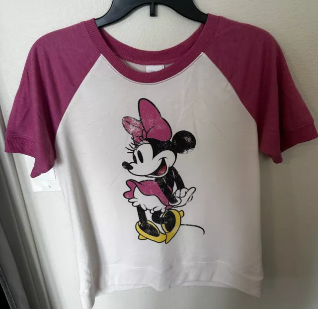 Disney Minnie Mouse Women’s Short Sleeve Sweatshirt Pink White Size Medium