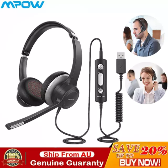 Mpow Wired 3.5mm USB Headset PC Computer Headphone & Microphone Noise Cancelling