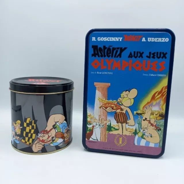 Lot de 2 boîtes métal Asterix 2003 Biscuiterie Mistral et 2007 Kindy