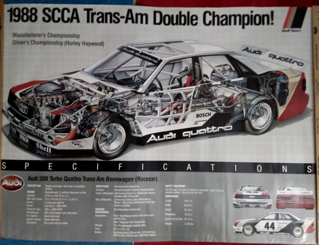 1988 SCCA TRANS AM AUDI 200 TURBO QUATTRO DOUBLE CHAMPION POSTER cut-a-way