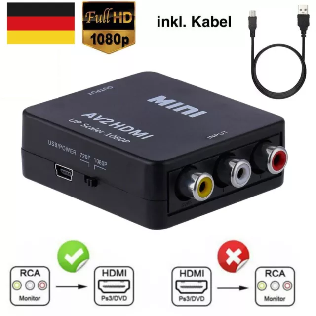 AV zu HDMI Adapter Konverter Full HD 1080P Video Audio TV 3 RCA CVBS HDMI DHL