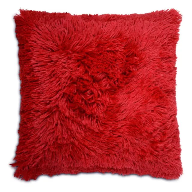 Long Pile Soft & Cuddly Shaggy 17x17" (43x43cm) Faux Fur Cushion Cover - Red