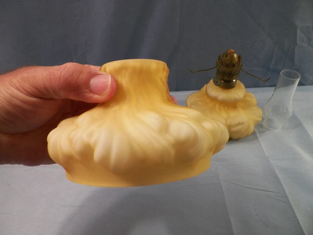 Fenton Satin Honey Amber Overlay Cased Glass Plume Mini Miniature Oil Lamp 3