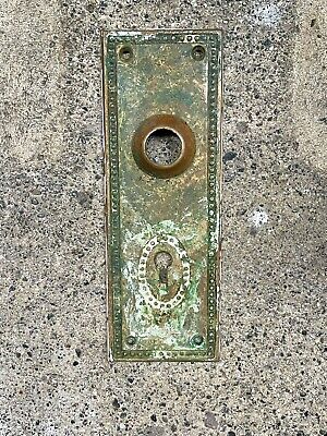 Antique Beaded “o” Heavy Brass Victorian Entry Door Knob Back Plate 6 7/8X 2 1/2