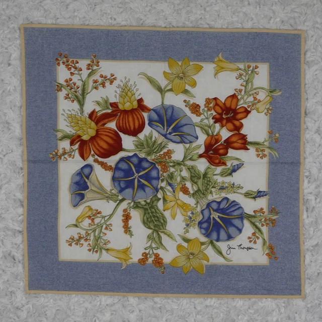 K320 Jim Thompson Ivory Flower Silk Scarf Scarves Sz. 14.5" X 15.5"