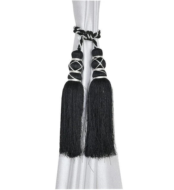 Beautiful Tassel Rope Curtain Holders TieBacks for Home decor Black Set of 6