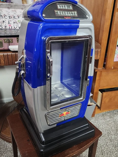 Red Bull Gas Pump Mini Fridge REFUEL Cooler LED Refrigerator WORKING