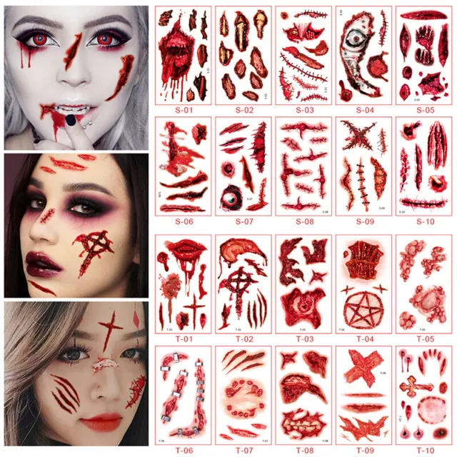 Halloween Zombie Scars Tattoos Fake Blood Scab Scar Wound Costume Face Sticker