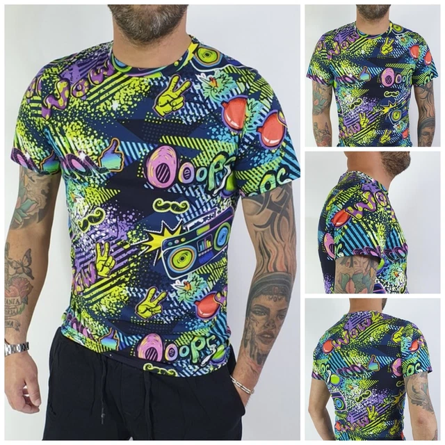 Maglietta da Uomo Slim T-Shirt Maniche Corte Maglia old school Wow Elastica slim