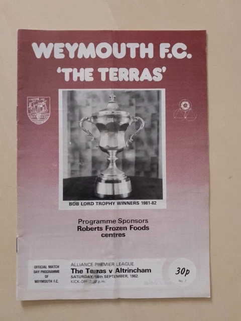 WEYMOUTH V ALTRINCHAM, Alliance Premier League, 1982/3 £1.25 PicClick UK