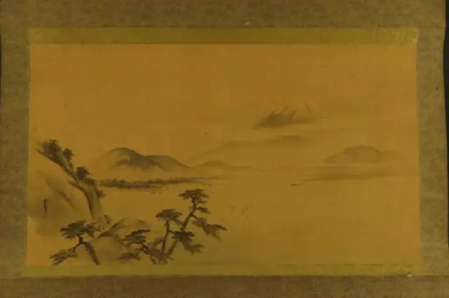 JAPANESE HANGING SCROLL ART Painting Scenery "Mt. Fuji" Asian antique  #E5118