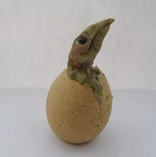 Clare Craft vintage pottery Dragon /Dinosaur hatching from egg 1980's