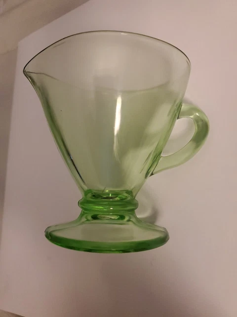 Green Depression Uranium Glass Creamer Smooth Footed