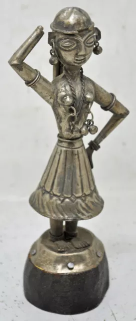 Antico Bianco Metallo che Danza Donna Figurina Originale Vecchio Sottile Mano