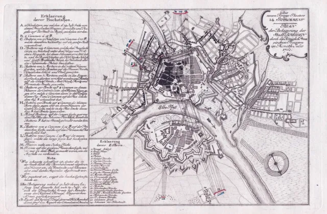 Dresden Belagerung 1759 Sachsen Stadtplan Plan map Karte Kupferstich engraving