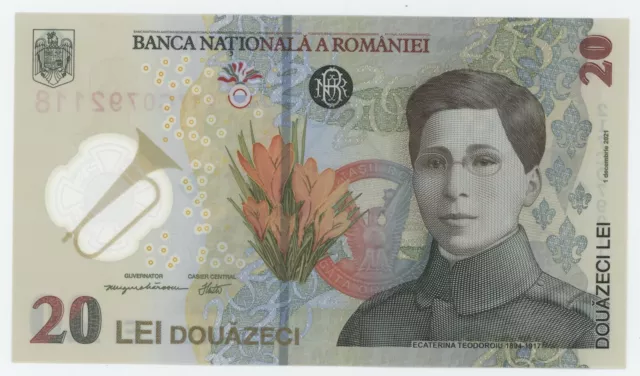 Romania 20 Lei 1-12-2021 W119A UNC Uncirculated Banknote Ecatarina Teodoroiu