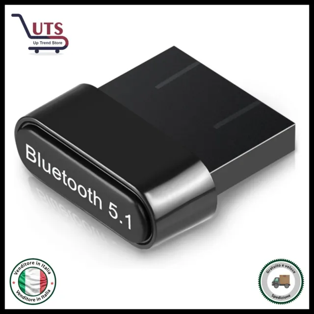 Adattatore Bluetooth USB 5.1 Mini Chiavetta Bluetooth per PC Laptop Dongle Blue