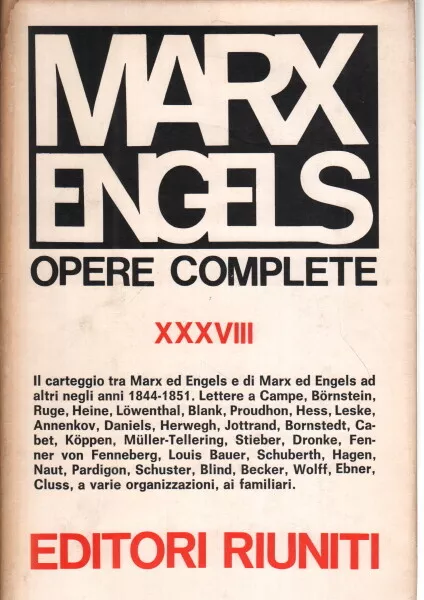 Opere XXXVIII - Karl Marx, Friedrich Engels (Editori  Riuniti) []